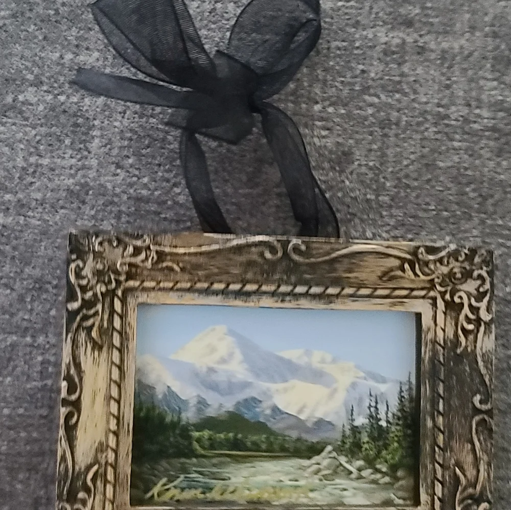 Original Miniature Painting Of A Mountain Scape Scene Gold Hanging Picture Frame